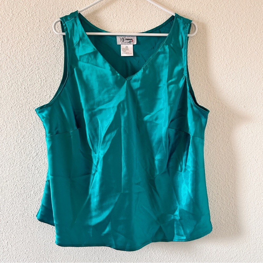 VTG D.J.Summers Tank Top Women’s 20w Teal Green Satiny Party Date Sexy Silky